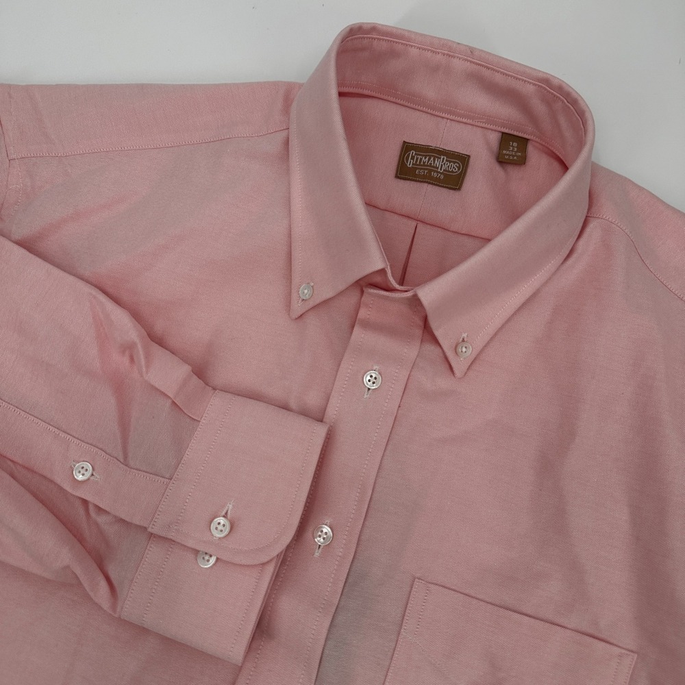Gitman Bros Mens Pink Oxford Cloth Button Down Shirt 18 33 Made‎ in USA Monogram